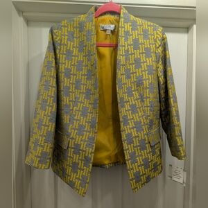 NWT Kasper Yellow & Gray Jacquard Plaid Blazer – Size 8 – 3/4 Sleeves